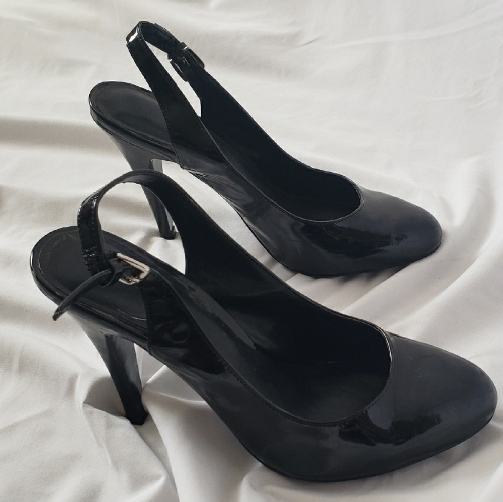 Elegant Black Patent Leather Slingback Heels